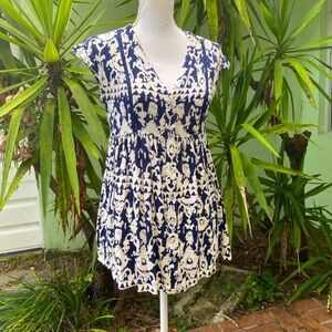 Anthropologie Boho Navy Cream Tunic Top